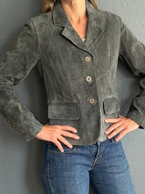 GORGEOUS vintage style real suede/leather graphite gray blazer!